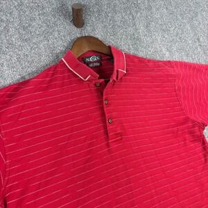 Aureus Mens Polo Shirt Size L Red Egyptian Cotton‎ Short Sleeve Striped Golf